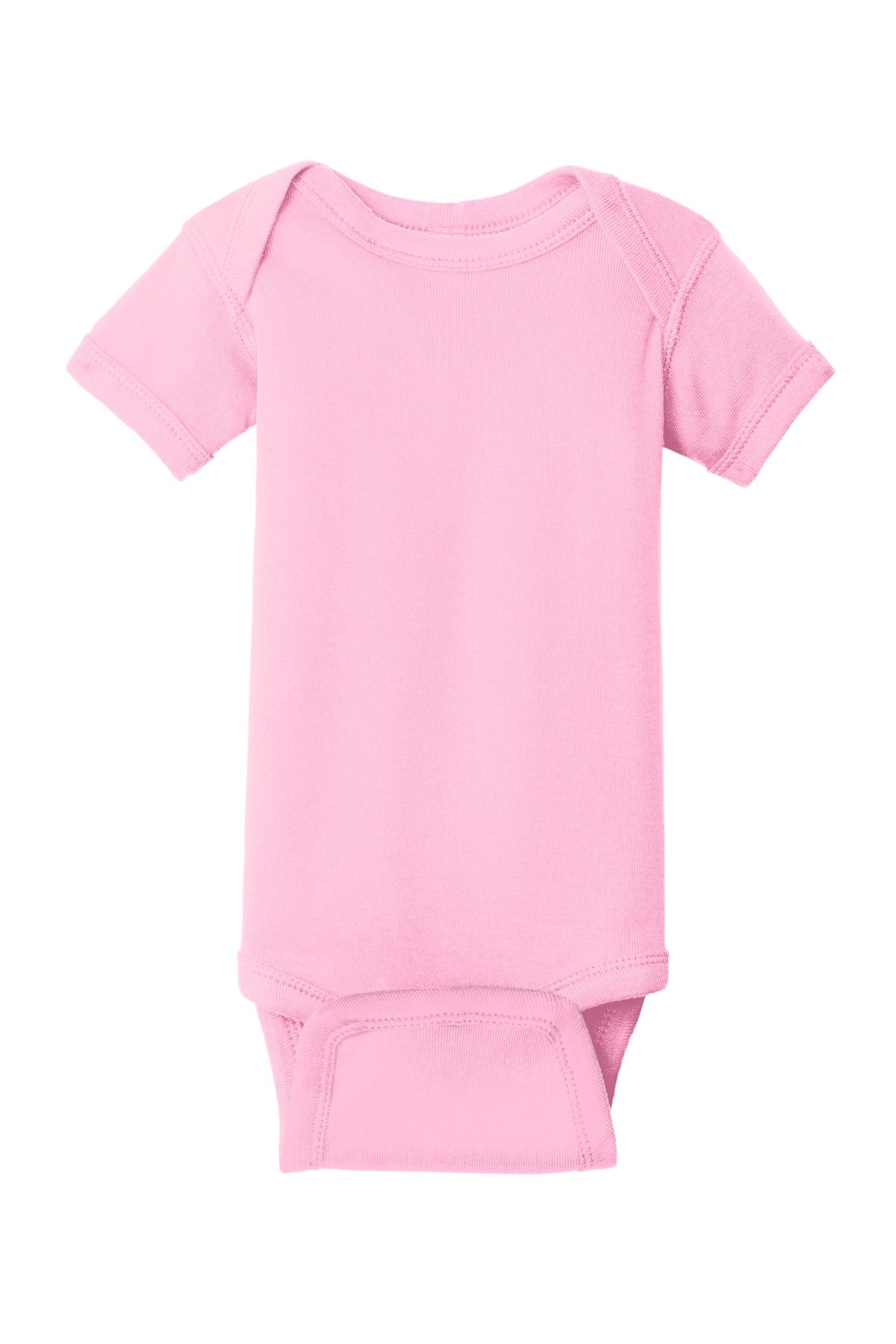 Front View of Pink Rabbit Skins Infant Short Sleeve Baby Rib Bodysuit. RS4400