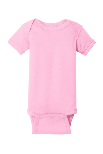 Front View of Pink Rabbit Skins Infant Short Sleeve Baby Rib Bodysuit. RS4400