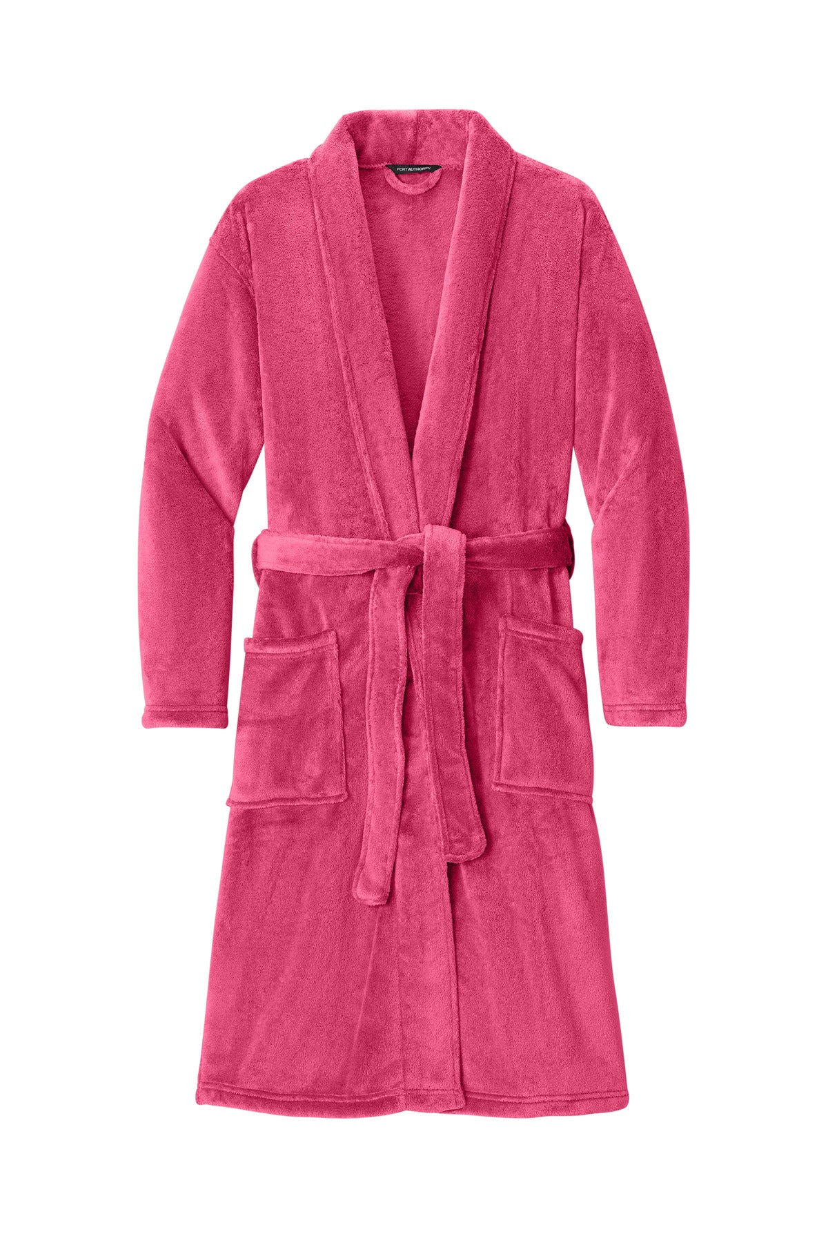 Front View of Pink Raspberry Port Authority Plush Microfleece Shawl Collar Robe. R102