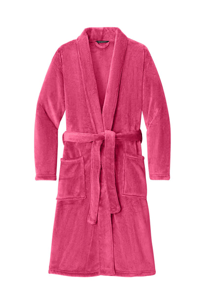Front View of Pink Raspberry Port Authority Plush Microfleece Shawl Collar Robe. R102