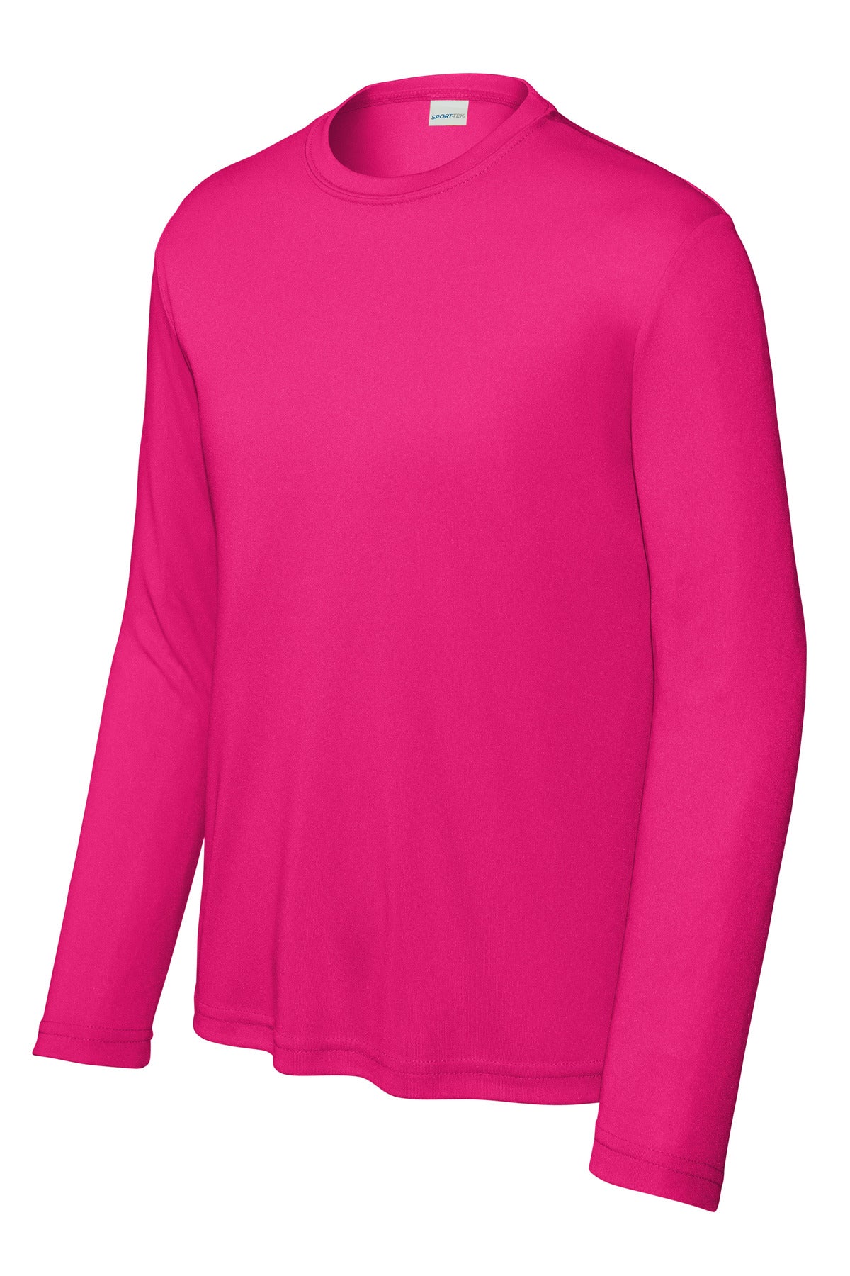 Front View of Pink Raspberry Sport-Tek Youth Long Sleeve PosiCharge Competitor Tee. YST350LS
