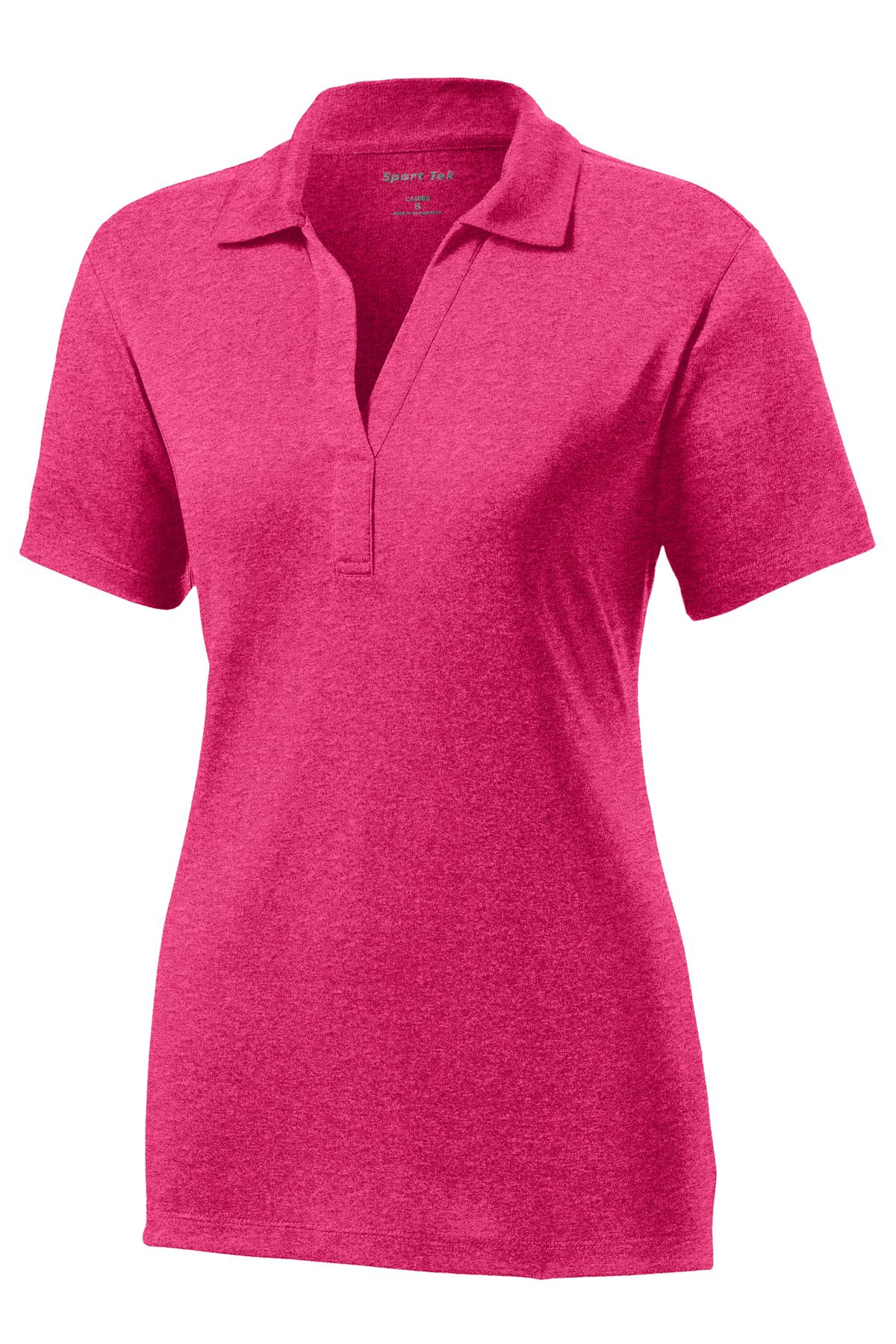 Front View of Pink Rspbrry H Sport-Tek Women's Heather Contender Polo. LST660