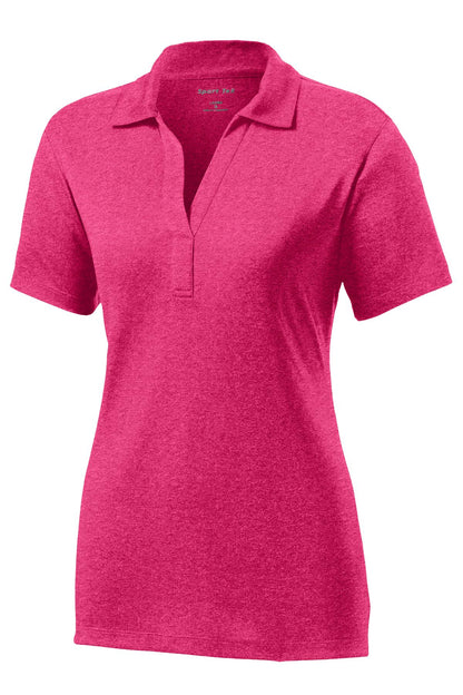 Front View of Pink Rspbrry H Sport-Tek Women's Heather Contender Polo. LST660