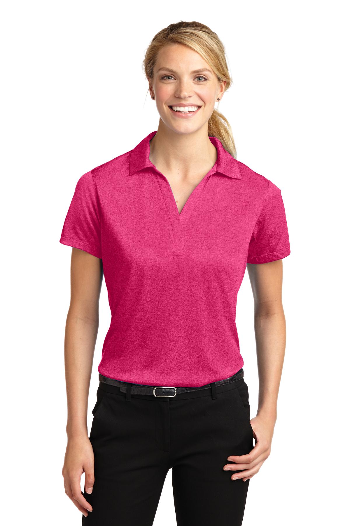 Front View of Pink Rspbrry H Sport-Tek Women's Heather Contender Polo. LST660