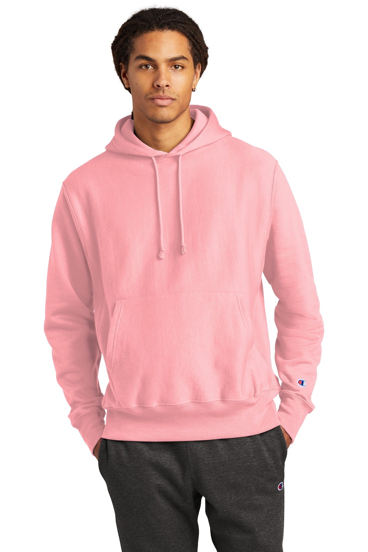 Front View of PinkCandy Champion Reverse Weave Hooded Sweatshirt S101