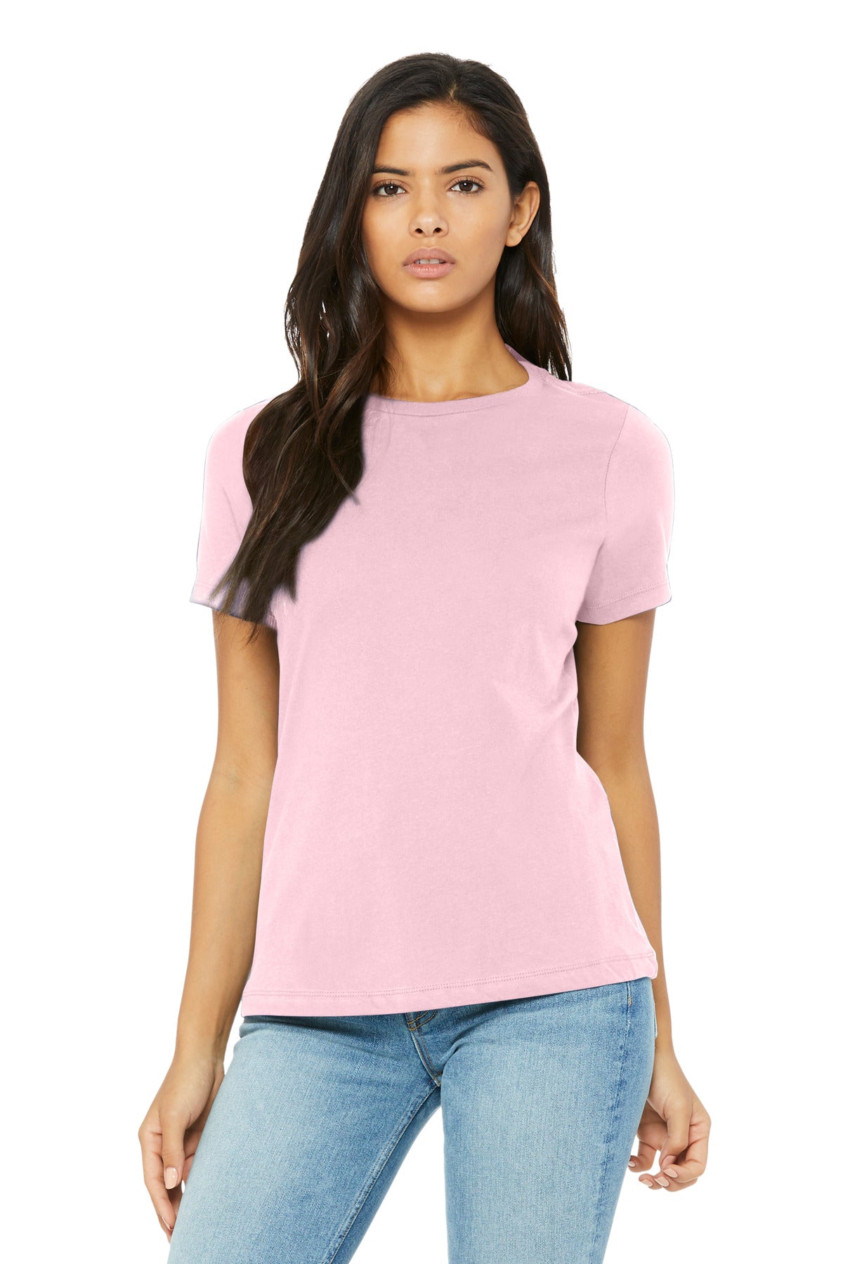 Front View of PinkTB BELLA+CANVAS Women's Relaxed Triblend Tee BC6413