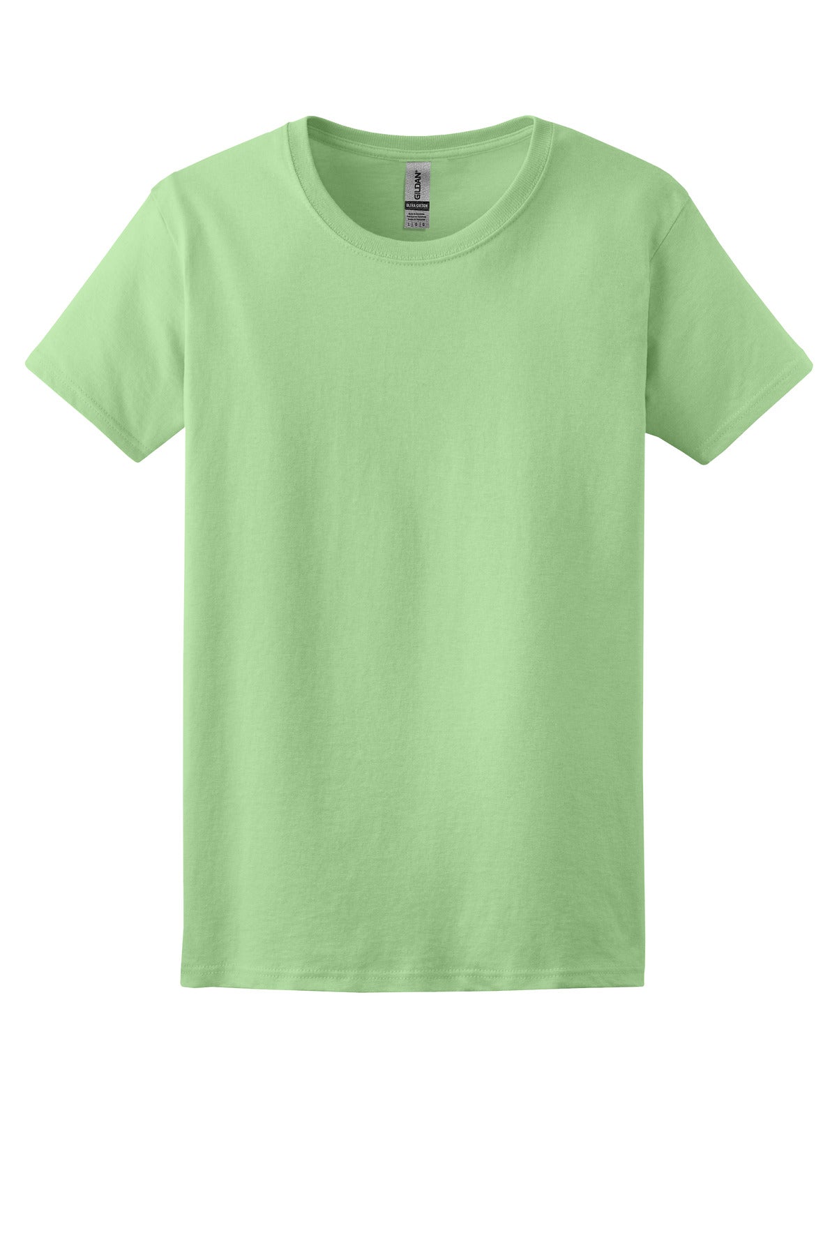 Front View of Pistachio Gildan Women's Ultra Cotton 100% US Cotton T-Shirt. 2000L