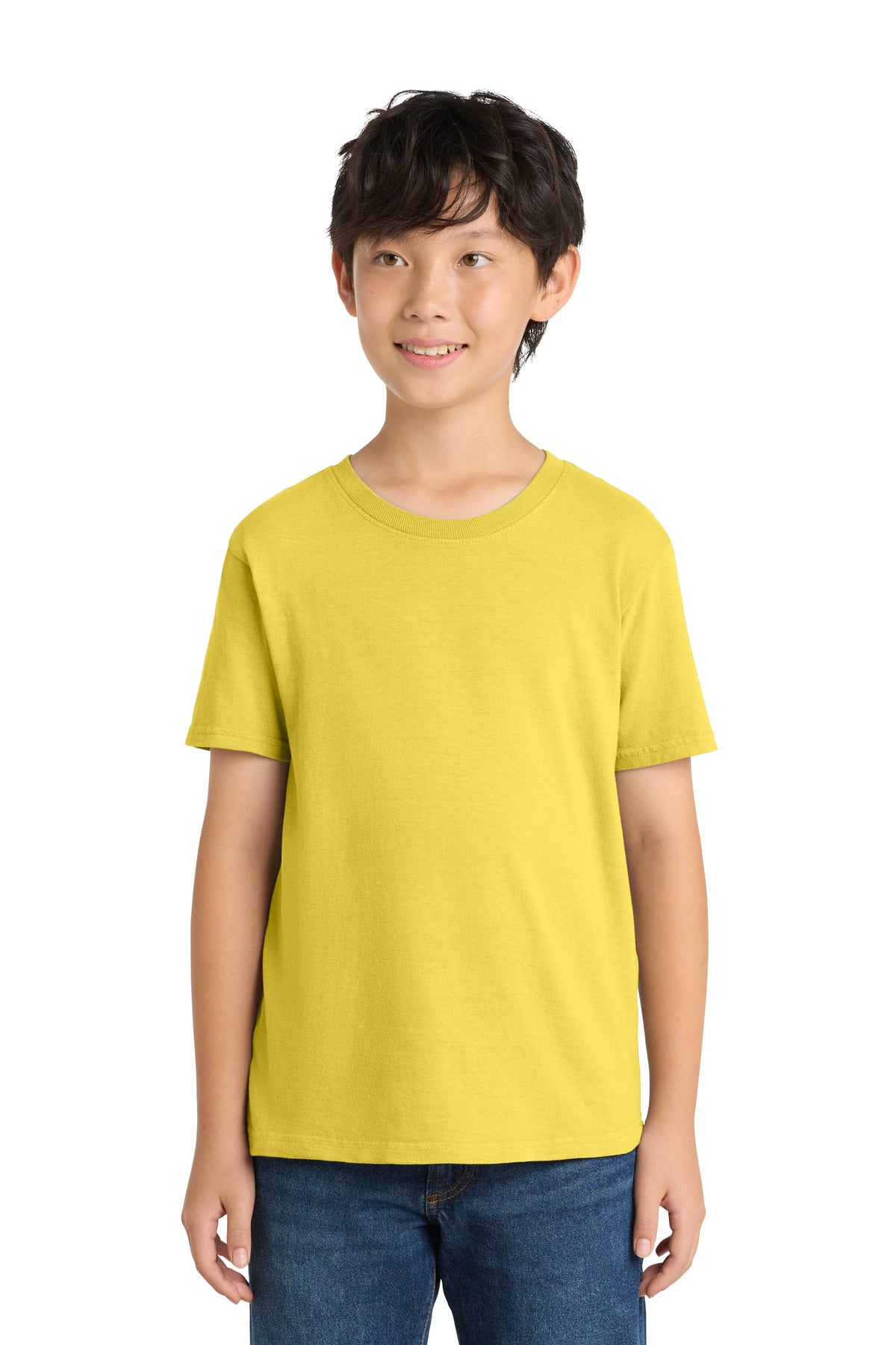Front View of Popcorn Port & Company Youth Beach Wash Garment-Dyed Tee. PC099Y