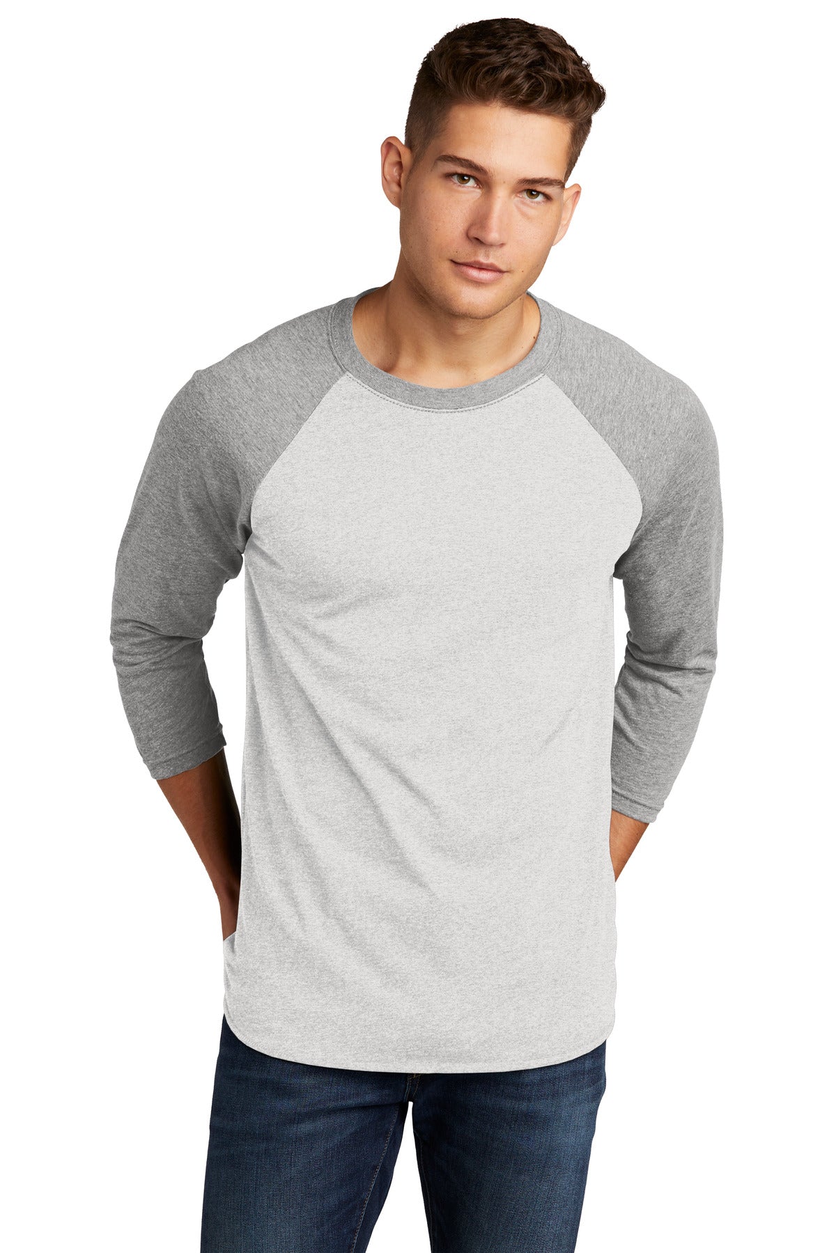Front View of PrmHt/HtWt Next Level Apparel Adult Tri-Blend 3/4-Sleeve Raglan Tee. NL6051