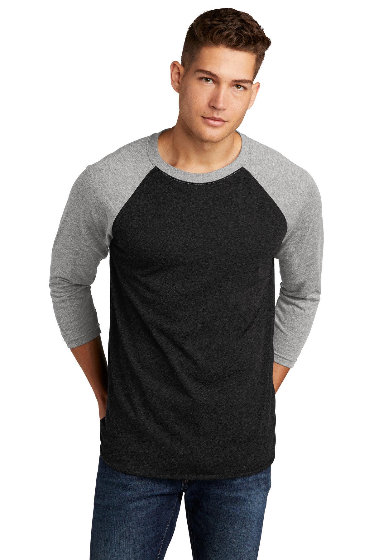 Front View of PrmHt/VtgB Next Level Apparel Adult Tri-Blend 3/4-Sleeve Raglan Tee. NL6051