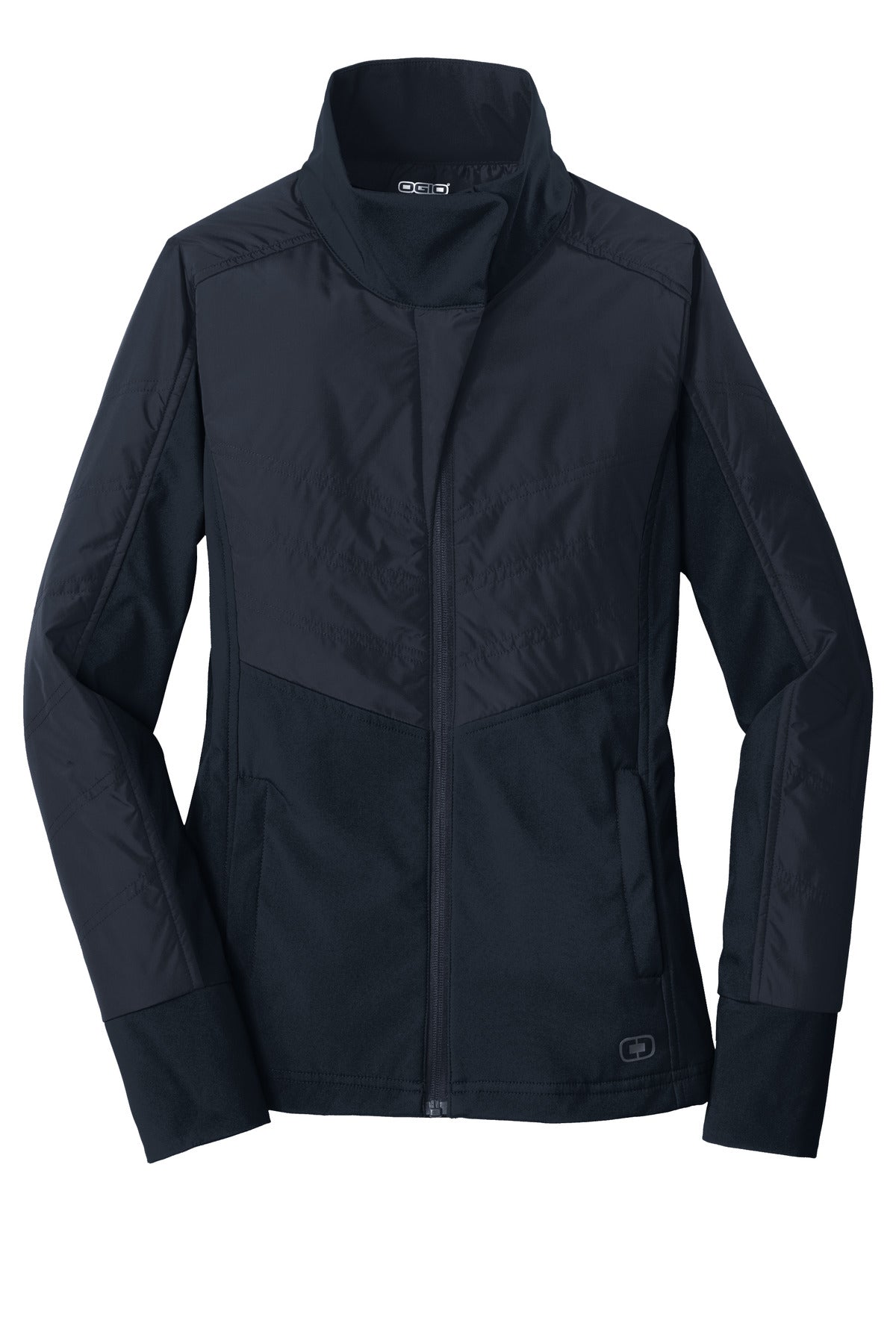 Front View of Propel Navy OGIO Women's Brink Soft Shell. LOE722