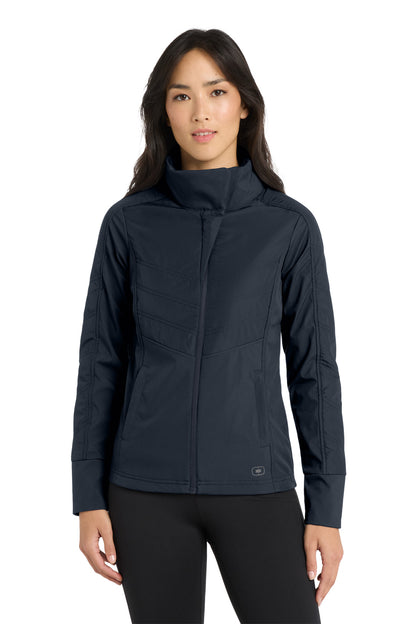 Front View of Propel Navy OGIO Women's Brink Soft Shell. LOE722