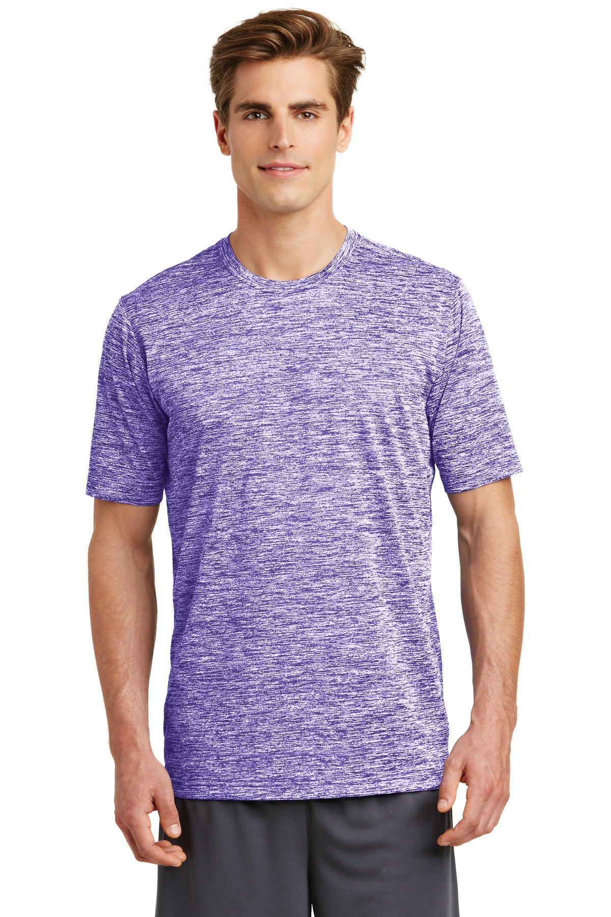 Front View of Purple Electrc Sport-Tek PosiCharge Electric Heather Tee. ST390