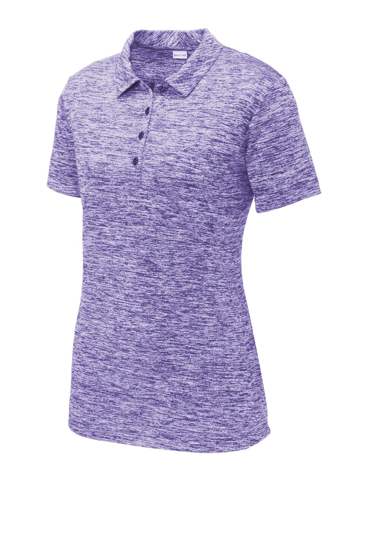 Front View of Purple Electrc Sport-Tek Women's PosiCharge Electric Heather Polo. LST590