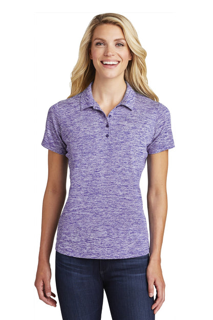 Front View of Purple Electrc Sport-Tek Women's PosiCharge Electric Heather Polo. LST590