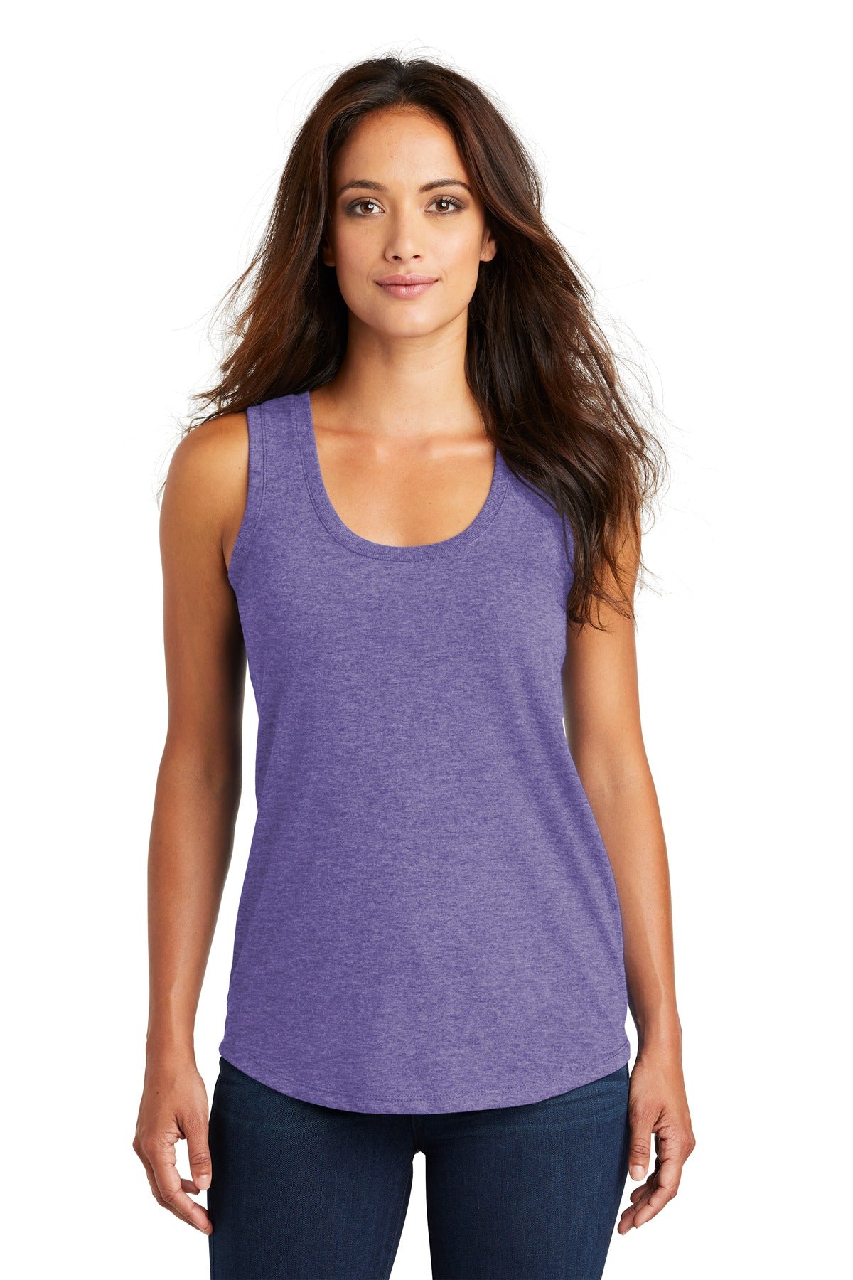 Front View of Purple Frost District Women's Perfect Tri Racerback Tank. DM138L