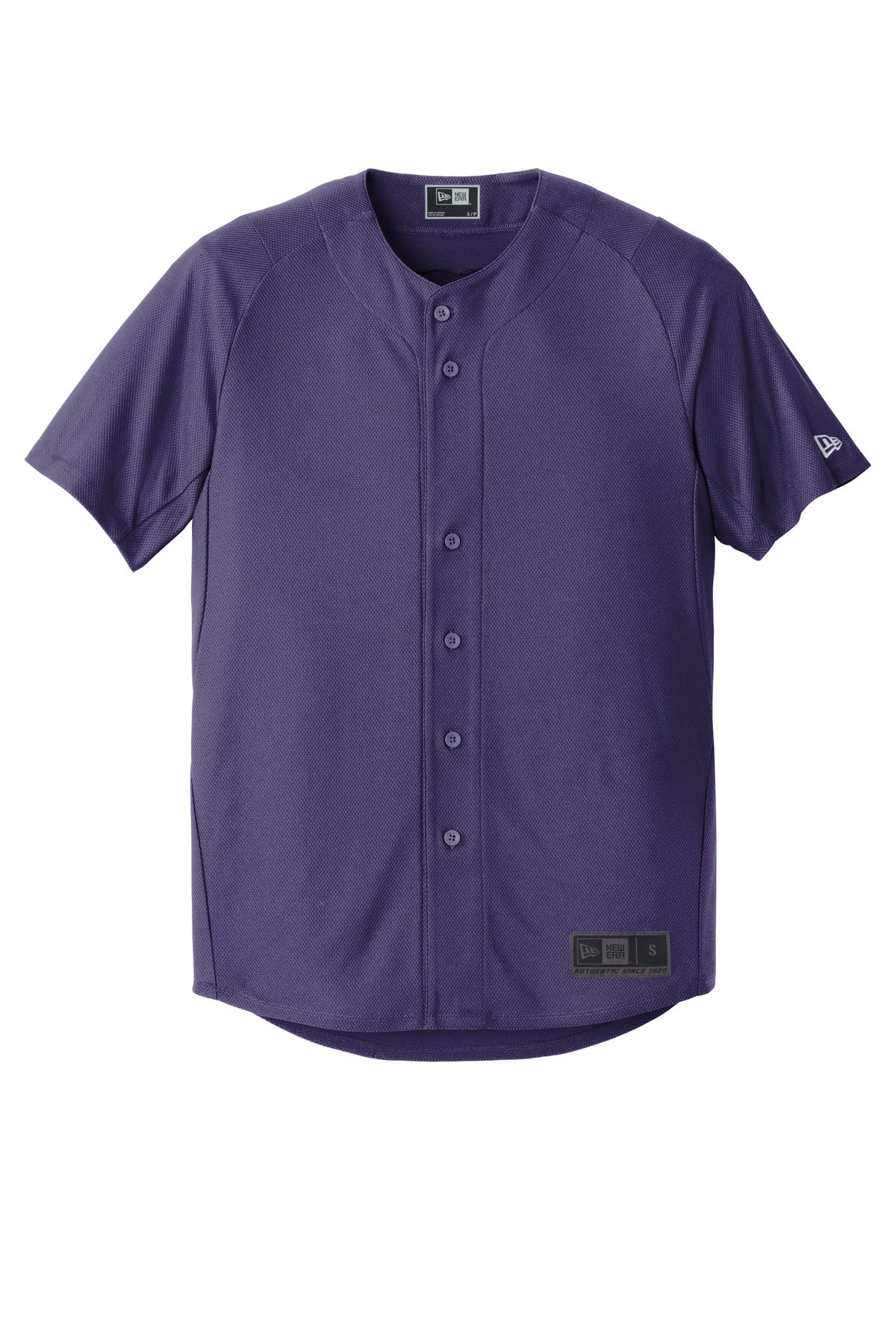 Front View of Purple New Era Diamond Era Full-Button Jersey. NEA220