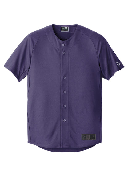 Front View of Purple New Era Diamond Era Full-Button Jersey. NEA220