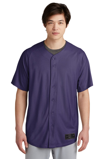 Front View of Purple New Era Diamond Era Full-Button Jersey. NEA220