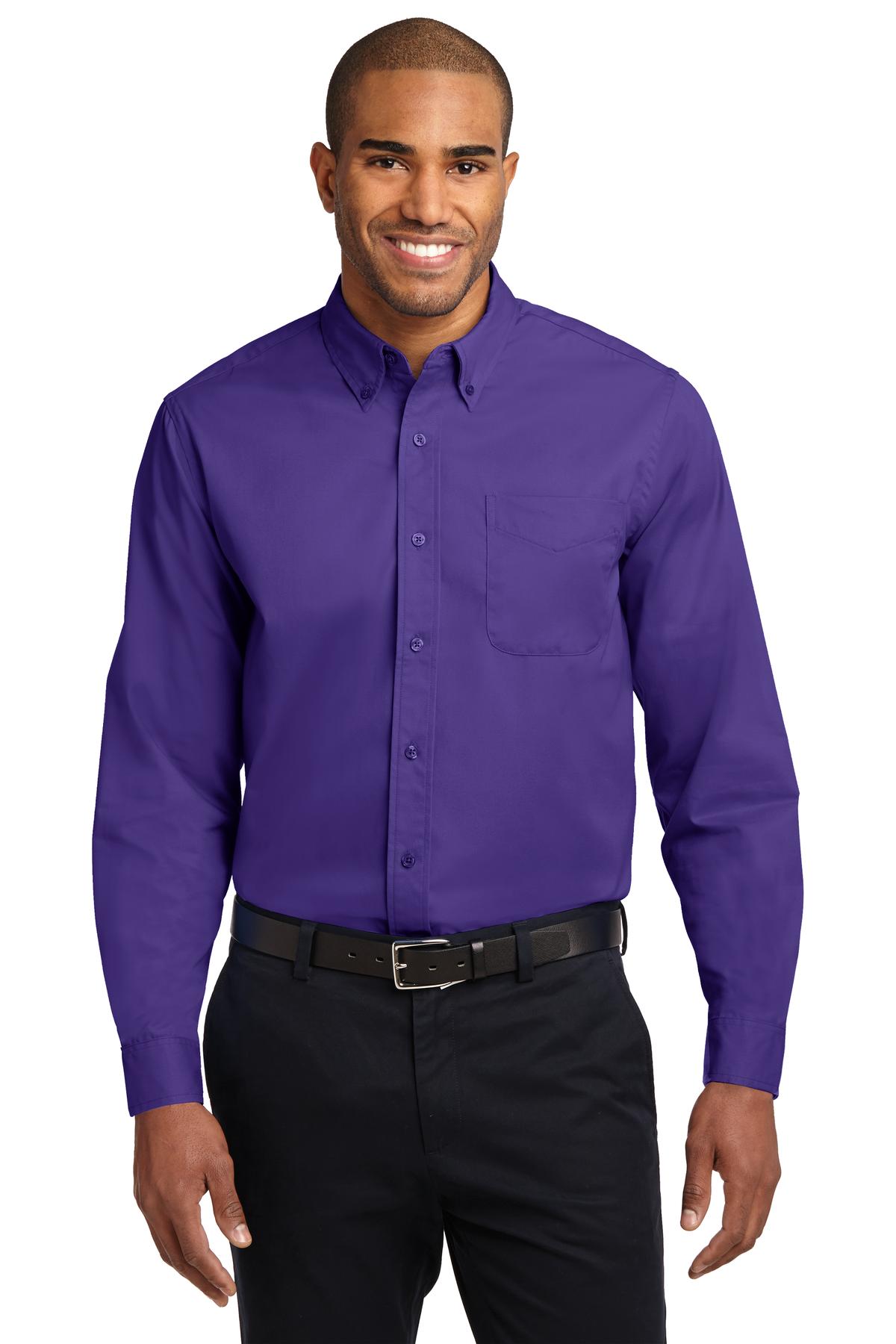 Front View of Purple Port Authority Extended Size Long Sleeve Easy Care Shirt S608ES