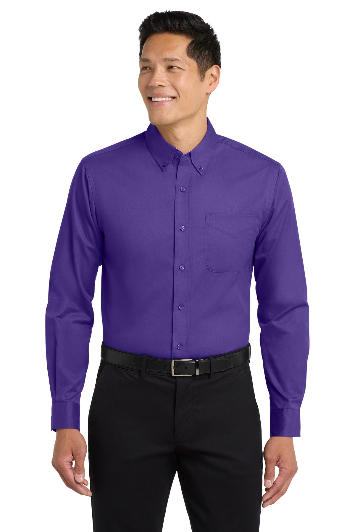 Front View of Purple Port Authority Extended Size Long Sleeve Easy Care Shirt S608ES