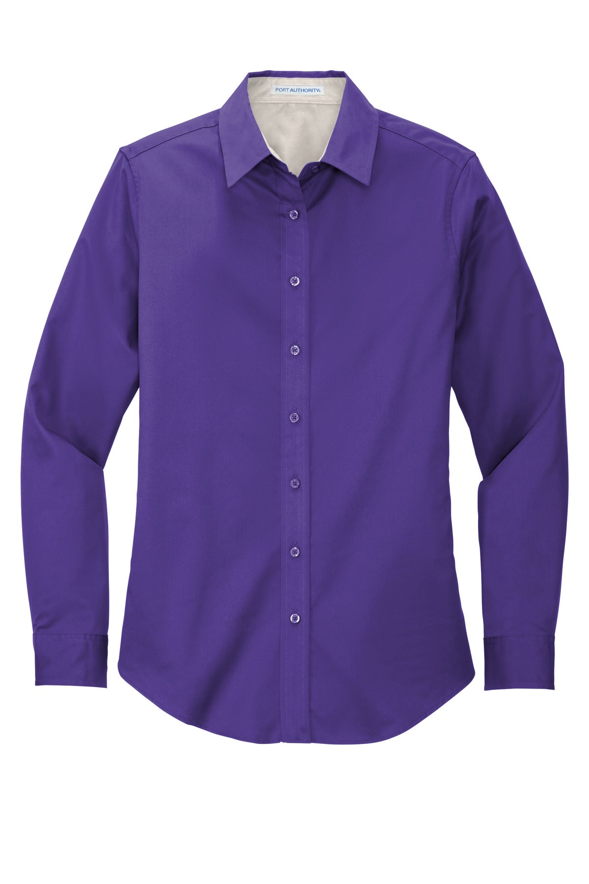 Front View of Purple Port Authority Women's Long Sleeve Easy Care Shirt. L608