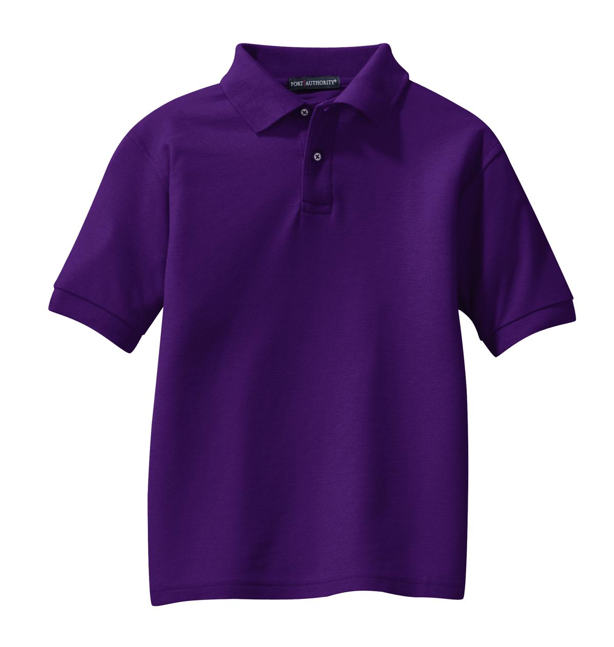 Front View of Purple Port Authority Youth Silk Touch Polo. Y500
