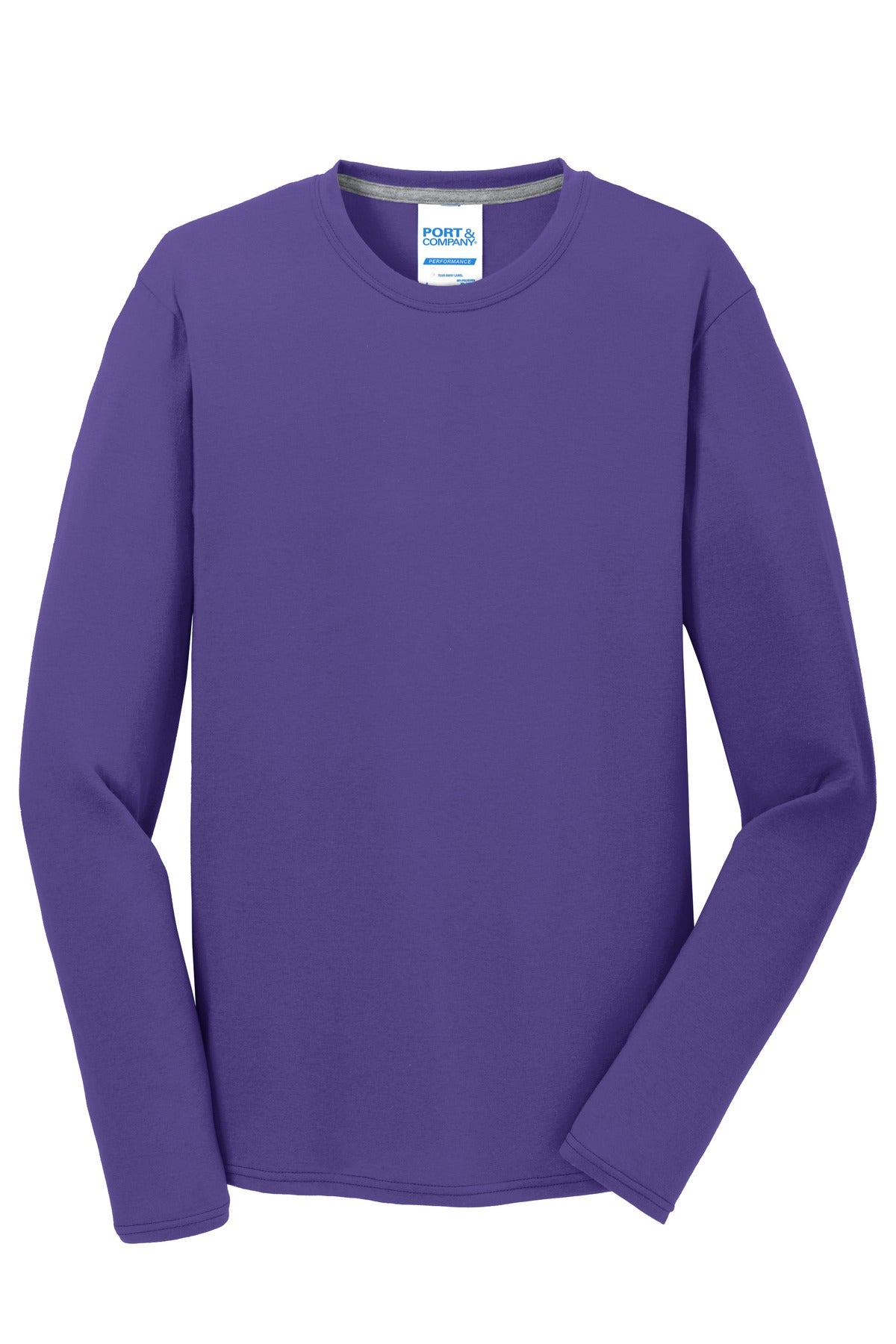 Front View of Purple Port & Company Long Sleeve Performance Blend Tee. PC381LS