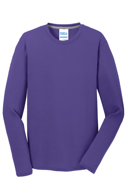 Front View of Purple Port & Company Long Sleeve Performance Blend Tee. PC381LS