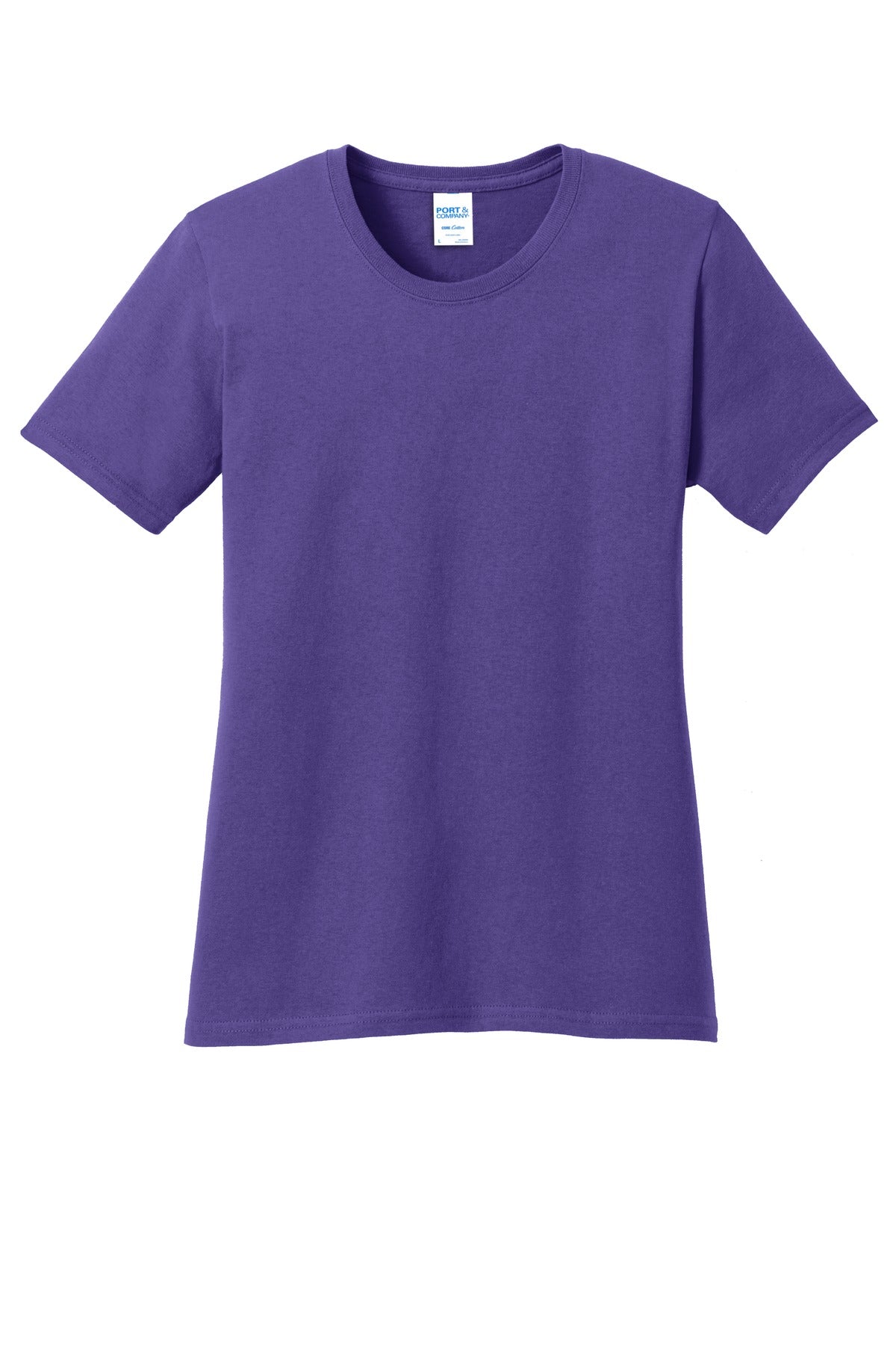 Front View of Purple Port & Company Women's Core Cotton Tee. LPC54