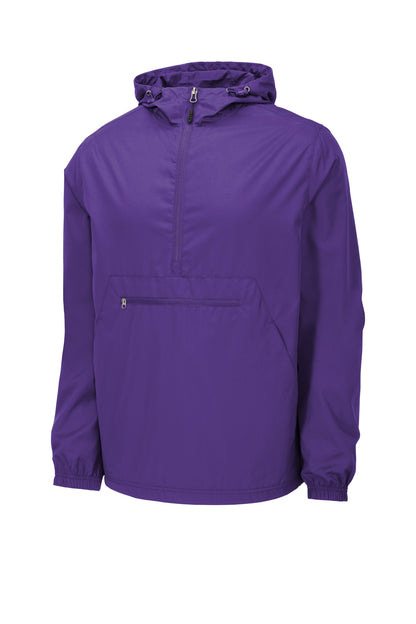 Front View of Purple Sport-Tek Packable Anorak. JST66
