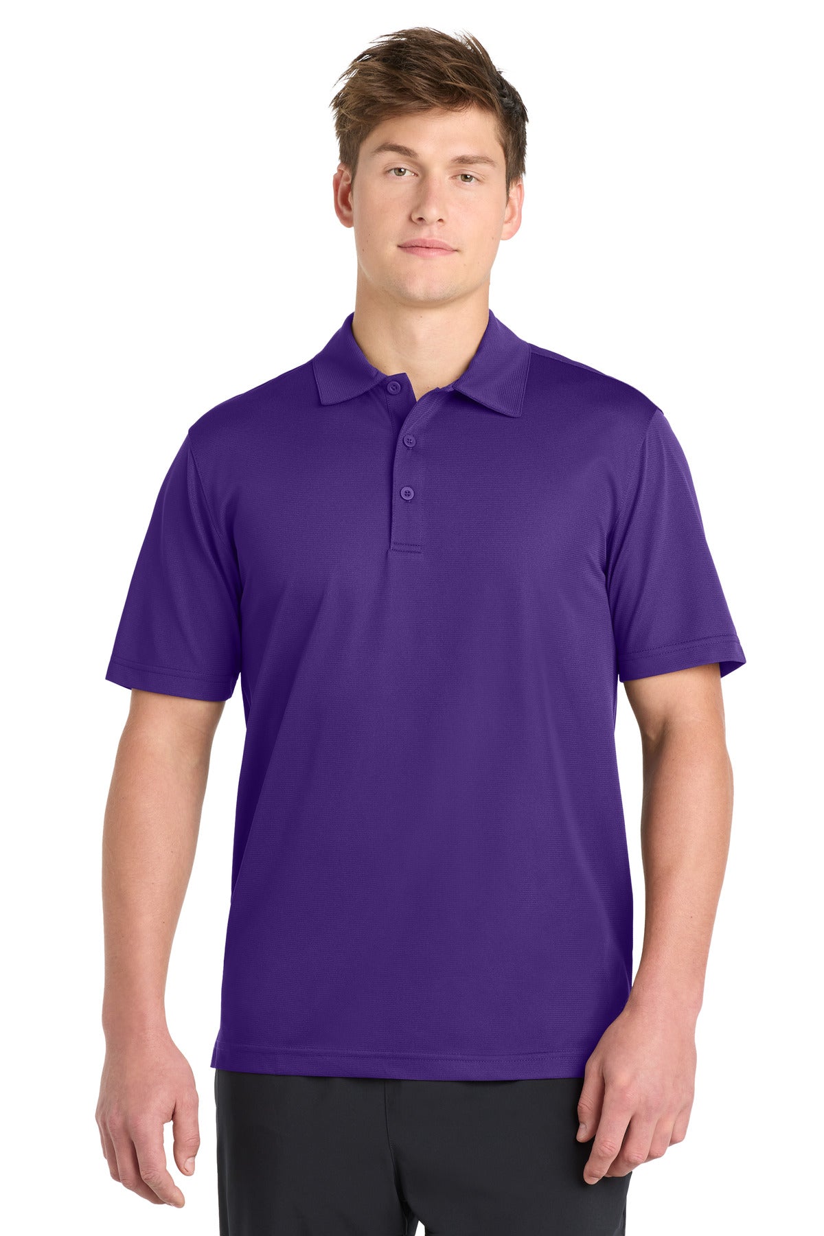 Front View of Purple Sport-Tek PosiCharge Active Textured Polo. ST690