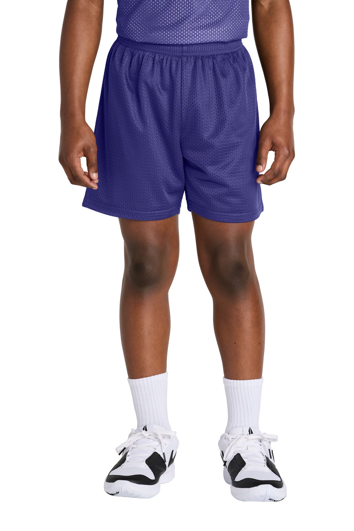Front View of Purple Sport-Tek Youth PosiCharge Mesh 5" Short YST5100