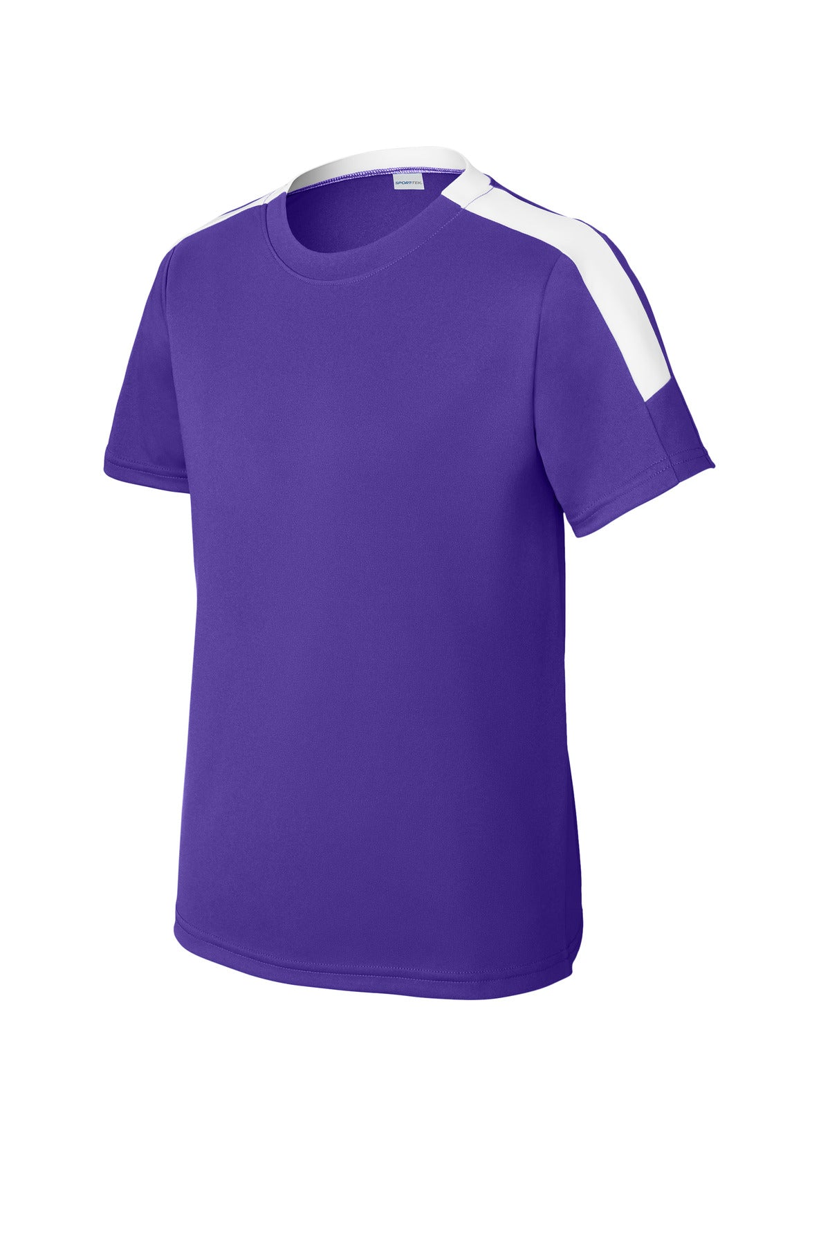 Front View of Purple/Wh Sport-Tek Youth Competitor United Crew YST100