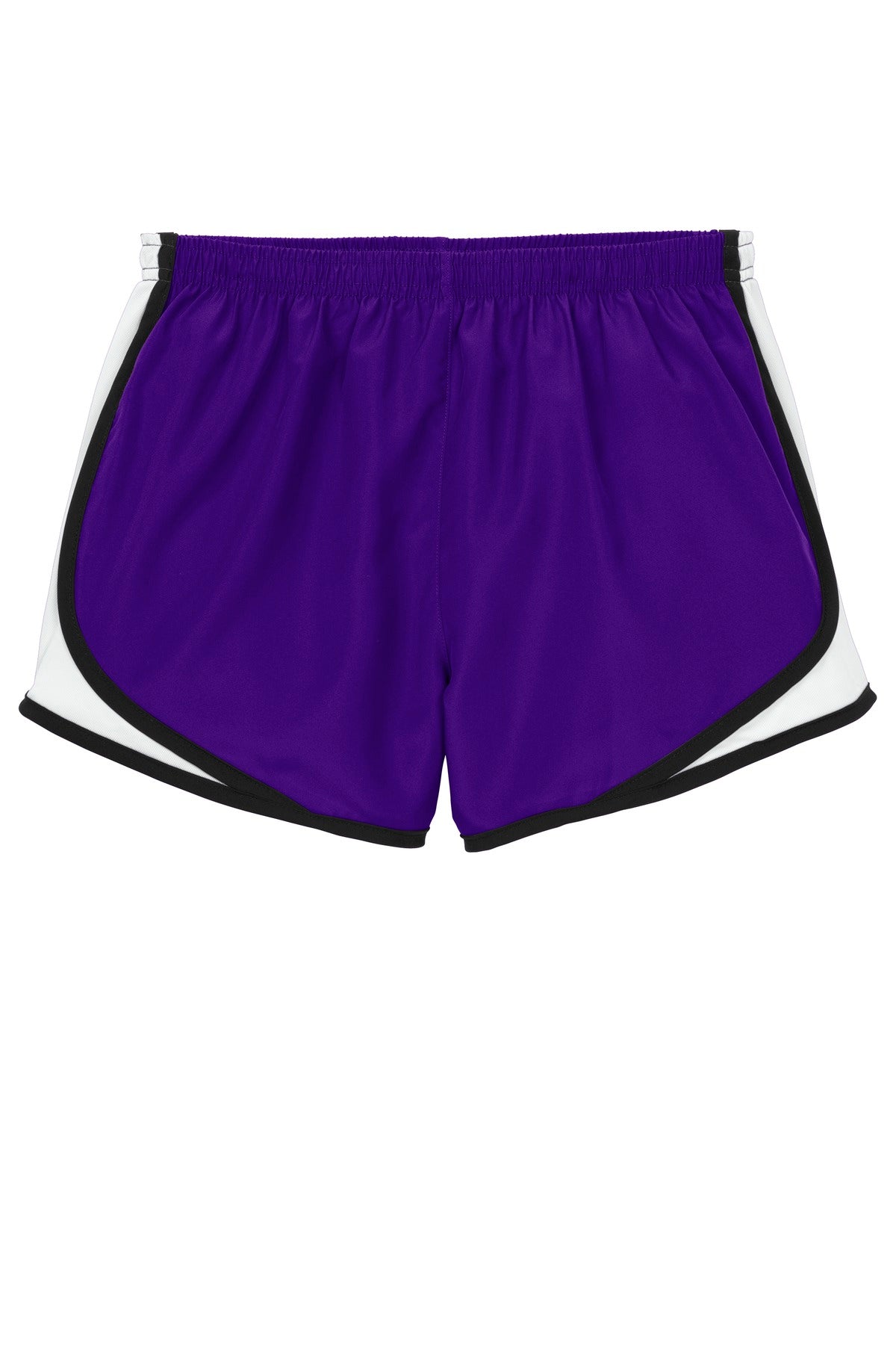 Front View of Purple/Wht/Blk Sport-Tek Women's Cadence Short. LST304