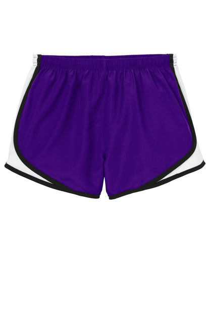 Front View of Purple/Wht/Blk Sport-Tek Women's Cadence Short. LST304