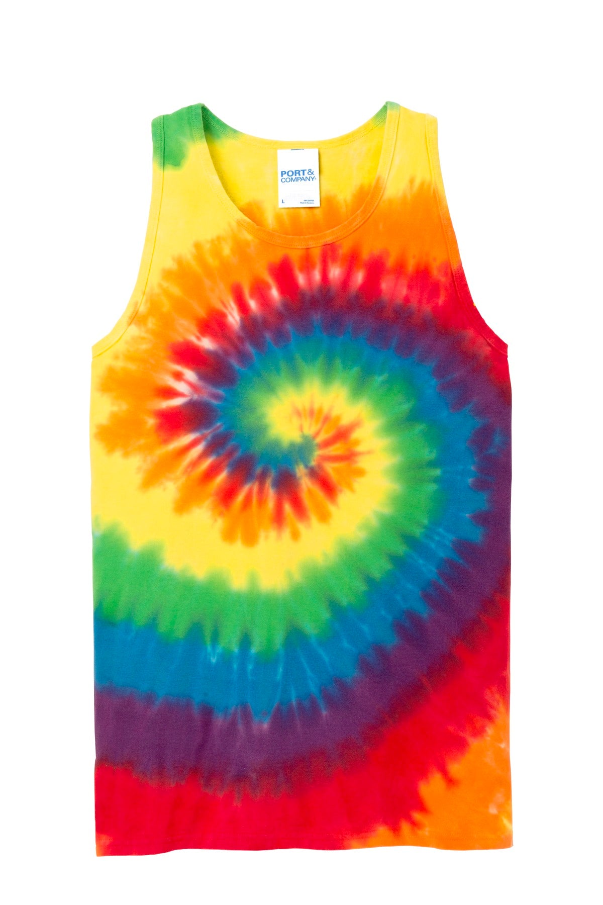 Front View of Rainbow Port & Company Tie-Dye Tank Top. PC147TT