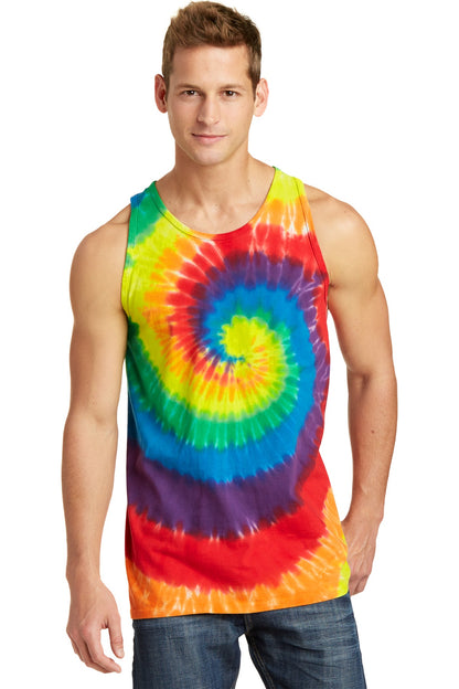 Front View of Rainbow Port & Company Tie-Dye Tank Top. PC147TT