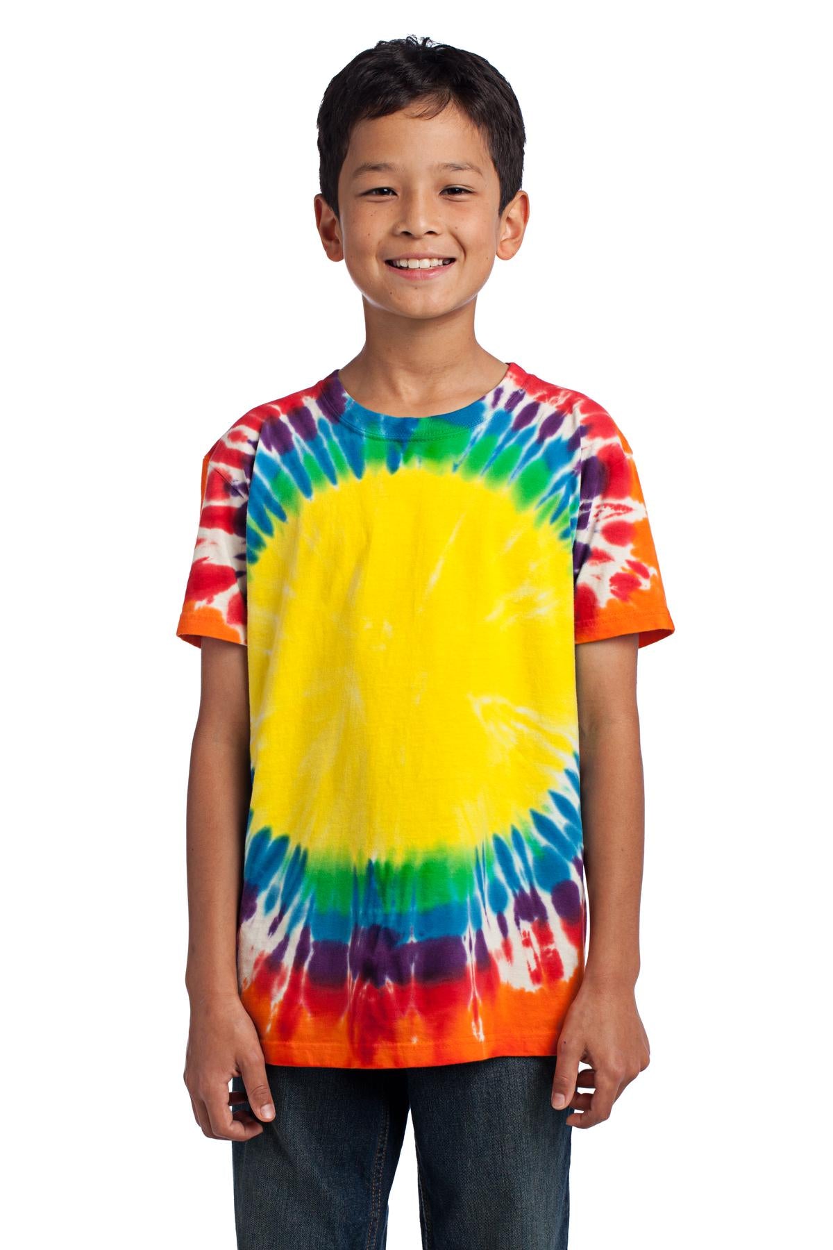 Front View of Rainbow Port & Company - Youth Window Tie-Dye Tee. PC149Y