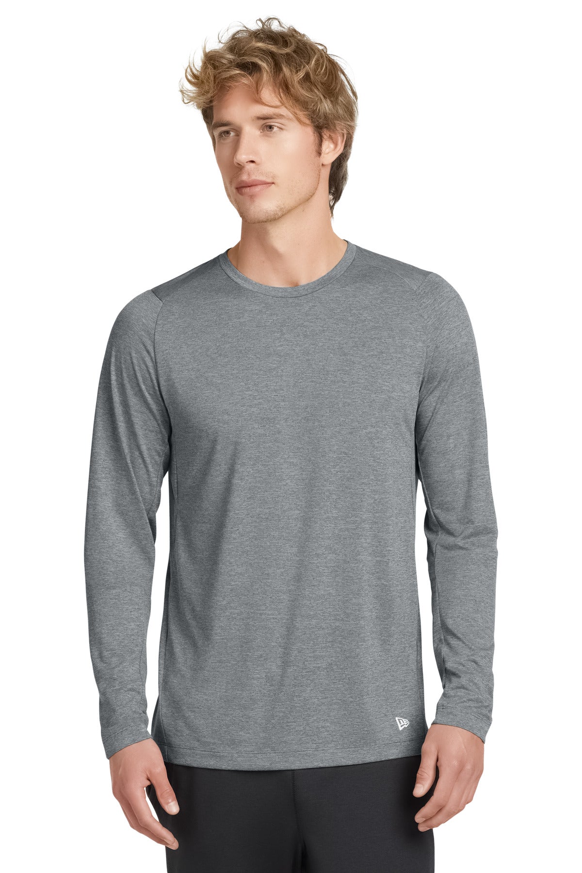 Front View of Rainstorm Grey New Era Series Performance Long Sleeve Crew Tee. NEA201
