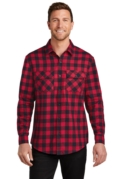 Front View of R/BkBfflCk Port Authority Plaid Flannel Shirt. W668
