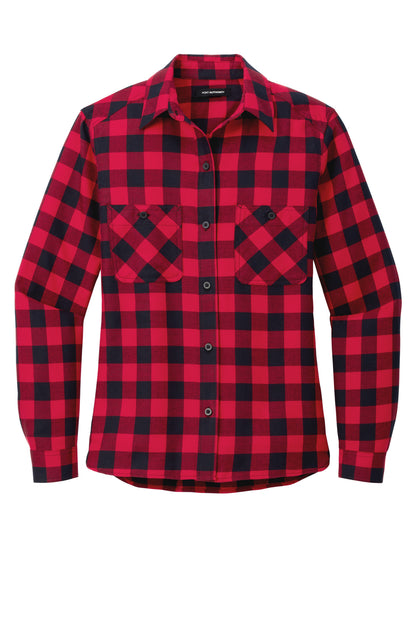 Front View of R/BkBfflCk Port Authority Women's Plaid Flannel Shirt LW669