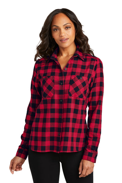Front View of R/BkBfflCk Port Authority Women's Plaid Flannel Shirt LW669