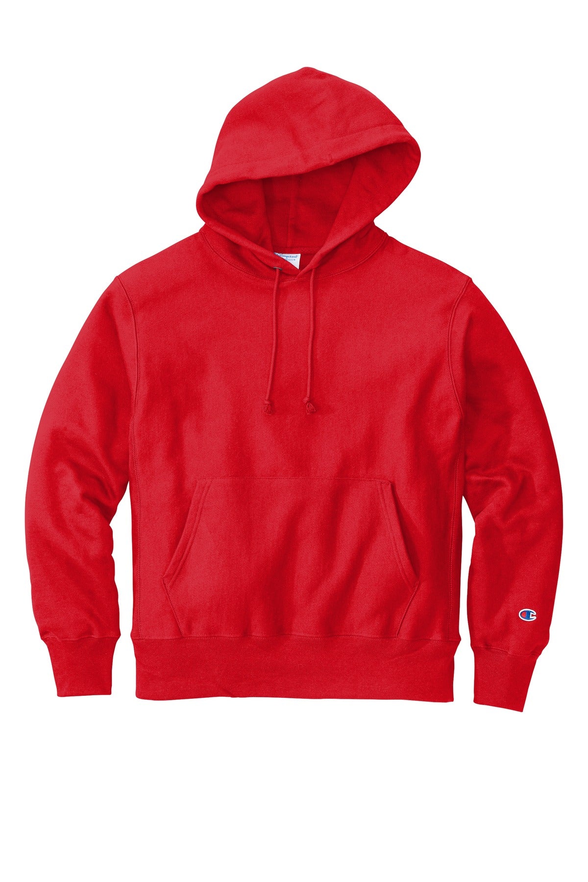 Front View of Red Champion Reverse Weave Hooded Sweatshirt S101