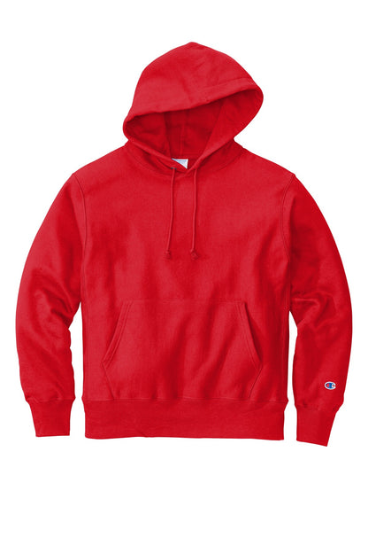 Front View of Red Champion Reverse Weave Hooded Sweatshirt S101