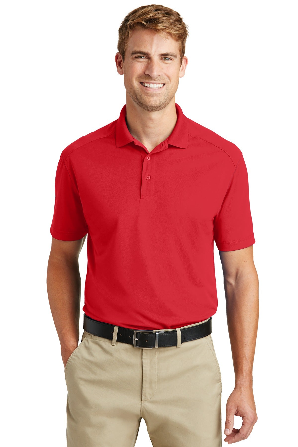 Front View of Red CornerStone Select Lightweight Snag-Proof Polo. CS418