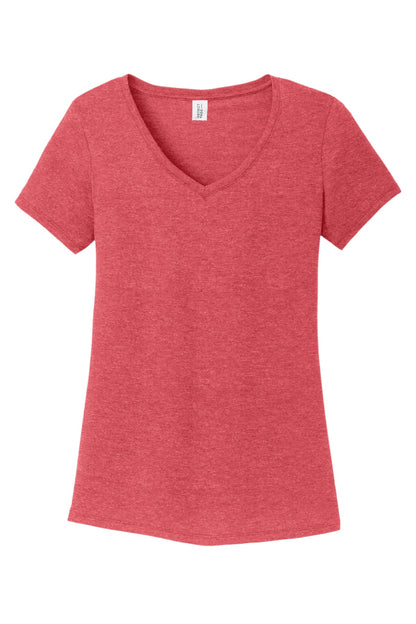 Front View of Red Frost District Women's Perfect Tri V-Neck Tee. DM1350L