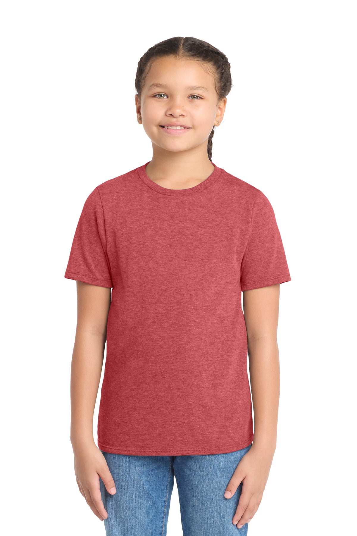 Front View of Red Frost District Youth Perfect Tri Tee. DT130Y