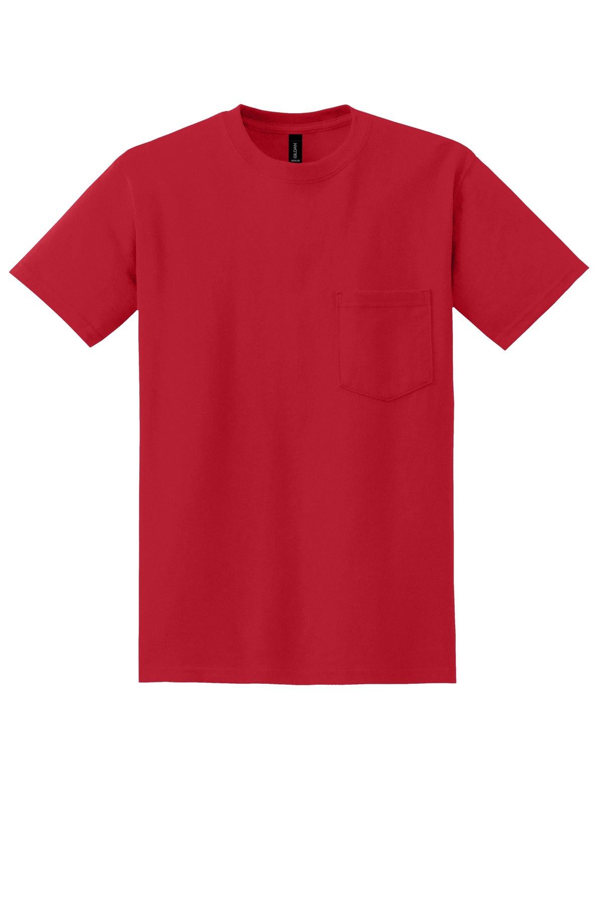 Front View of Red Gildan - DryBlend 50 Cotton/50 Poly Pocket T-Shirt. 8300