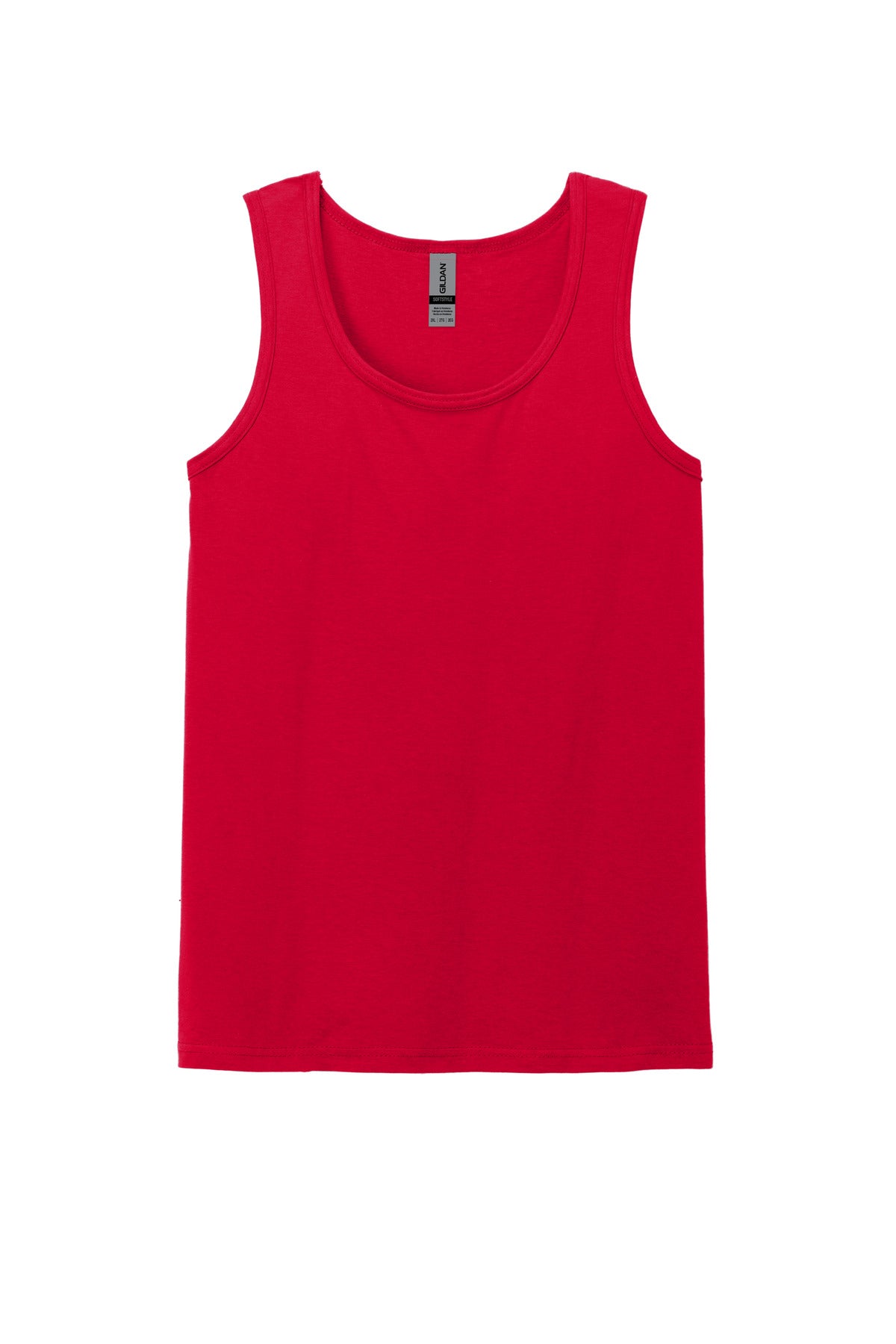 Front View of Red Gildan Softstyle Tank Top 64200
